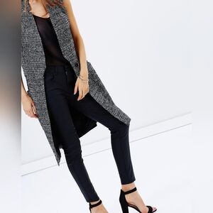 Karen Millen - Black & White Tweed Longline Women Vest Sleeveless Size 8 Wool